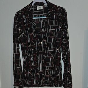Qiana Black and Red Patterned Blouse